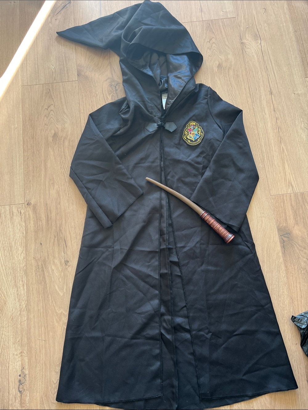 Kids Black Wizard Robe with Crest and Wand